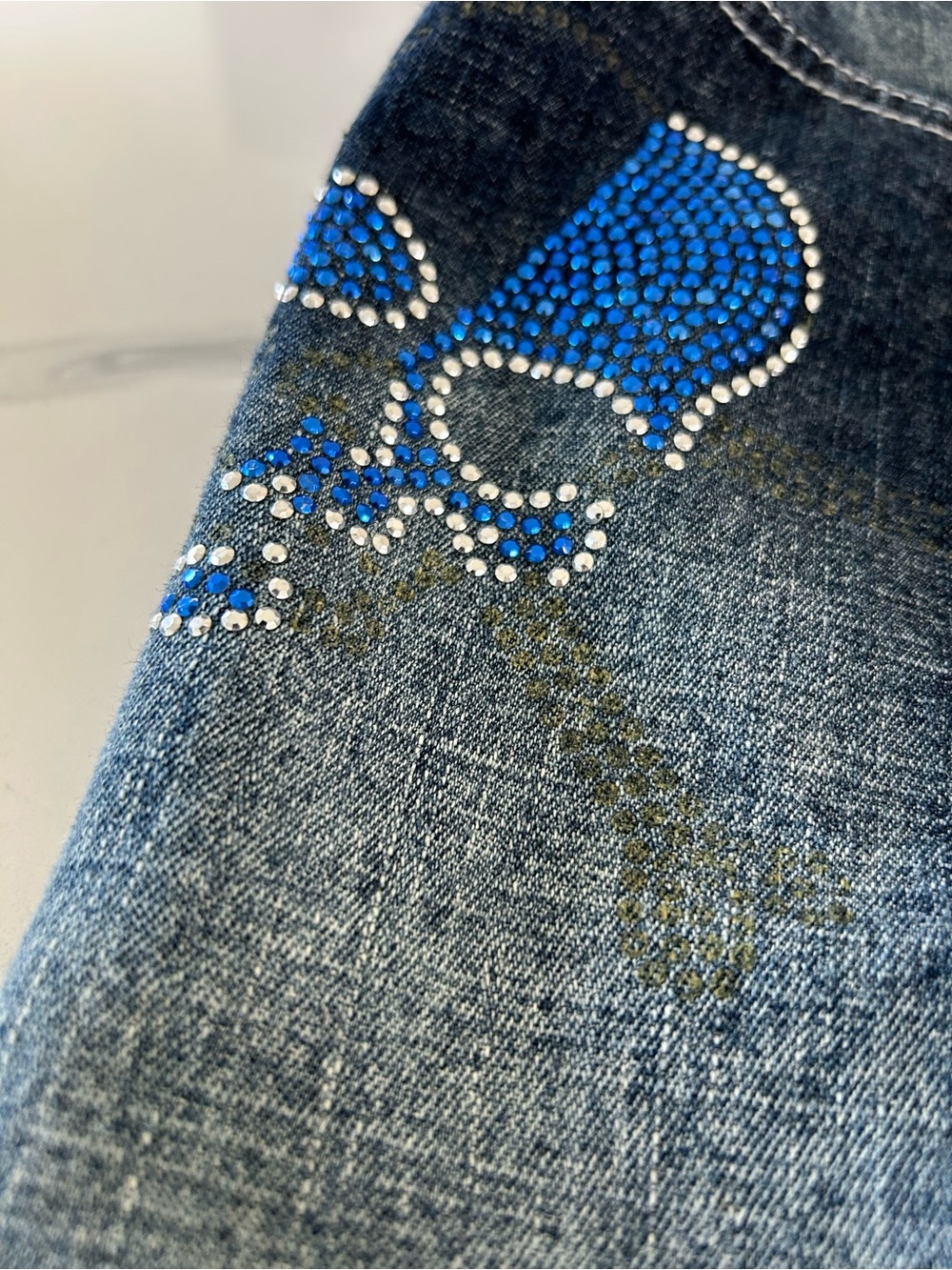 Men’s Sacred Cult Baggy Denim Shorts with Blue Skull Stud Accents - Picture 8 of 12